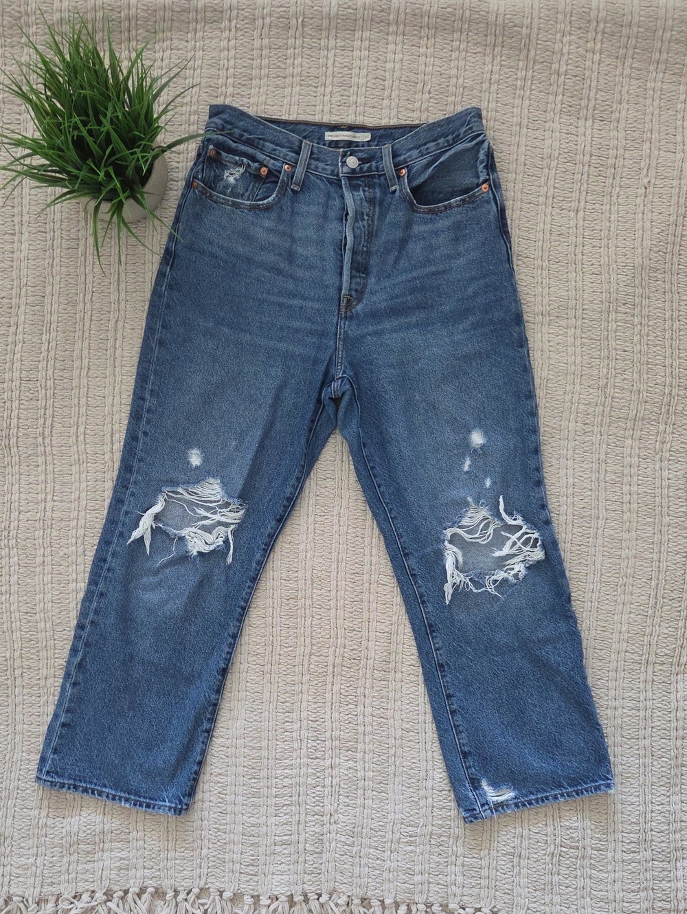 Levi's Distressed Ribcage Straight Ankle Medium Blue Jeans